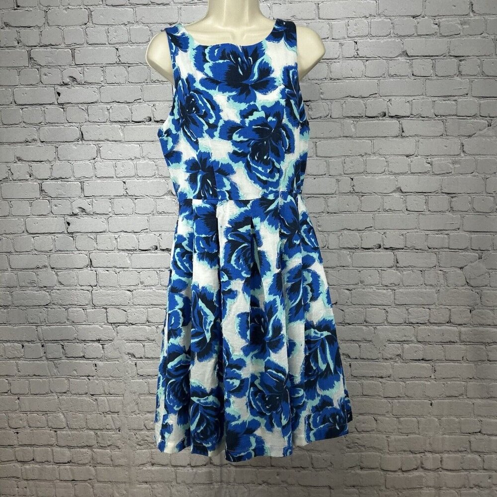 Anthropologie Porridge Blue Textured Floral Sleeveless Midi A-Line Dress Size 8